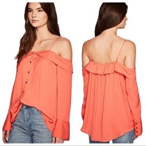 🎈Free People Coral Cold Shoulder Blouse Size L